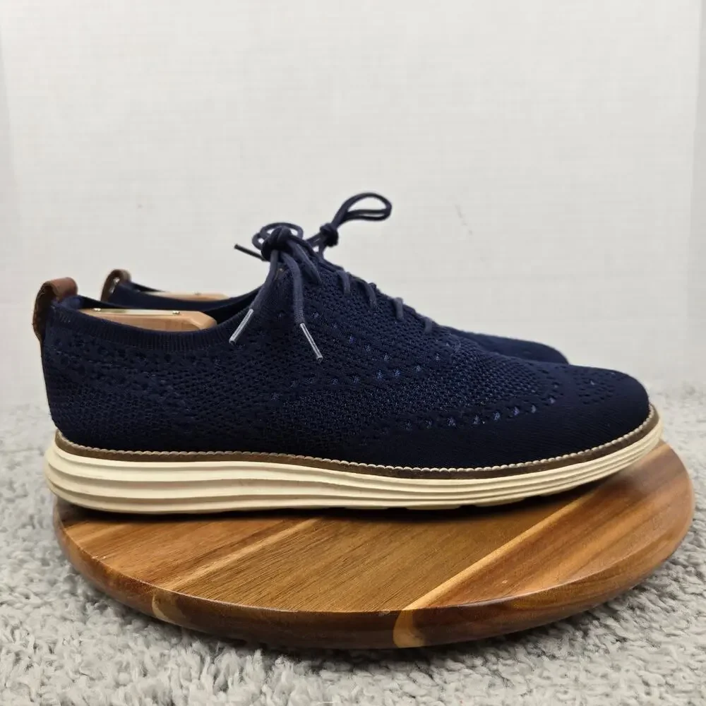 Cole Haan Mens 10M OriginalGrand Wingtip Navy Ivory Stitchlite Oxford Sneaker